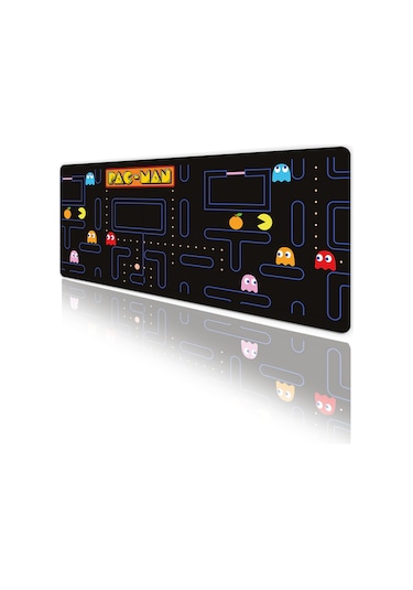 Pac-man Oyun Gaming Klavye Mouse Pad Kaymaz Taban Kenarları Dikişli Su Geçirmez Masa Matı 70x30 Cm