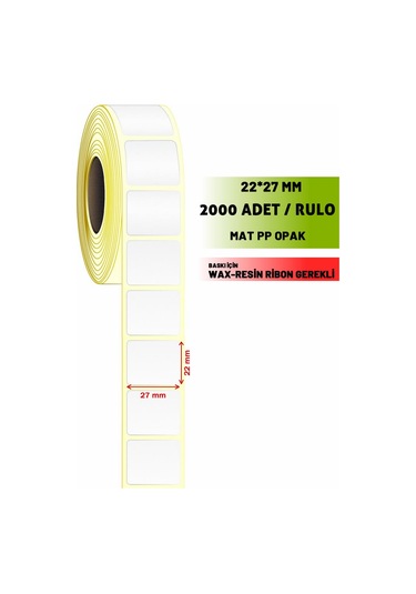 27 22 Mm 2000'li Mat Opak Pp Barkod Etiket 5 Rulo 10.000 Adet