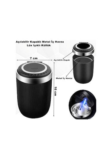 Araç-Ev ve Ofis Küllük Kapaklı Model Işıklı Küllük Metal İç Havza