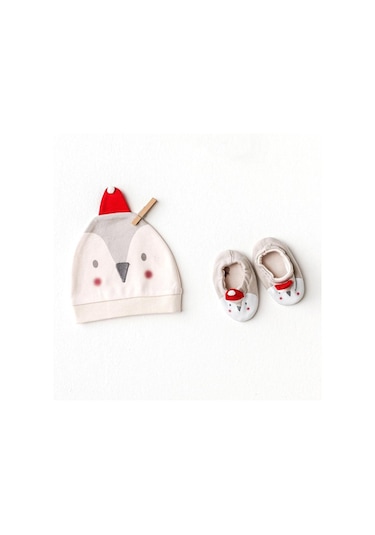 Andywawa Bebek Hat Bottie Penguin Şapka Patik Set Ekru Ac25348 Ecru