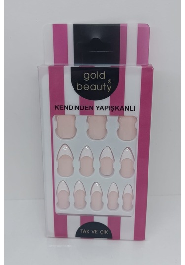 Gold Beauty Kendinden Yapışkanlı Tak ve Çık Takma Tırnak Açık Pembe
