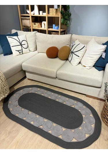 Cookie Jüt Hasırlı El Örgüsü Kilim Antrasit - Gri