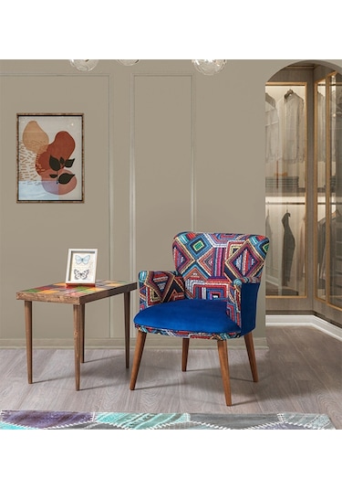 Bienvelle Mavi Çay Seti 2 Tekli Koltuk+Sehpa (Salon, Balkon, Cafe