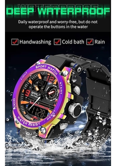 Besthome1 Sanda Çift Dijital Ekran Spor Saat Erkekler Kuvars 739 Senfoni Mavisi Çalar Kronometre Kronograf İzle Çok Renkli Spor Çok Renkli