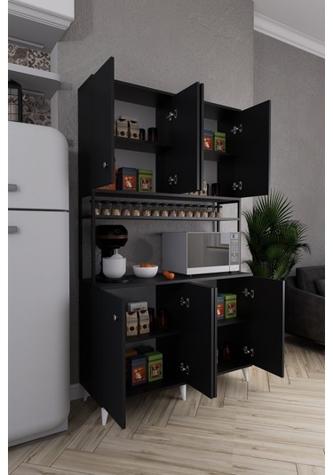 Nexar Kavhe Köşesi 8 Raflı Çok Amaçlı Mutfak Dolabı Antrasit Antrasit