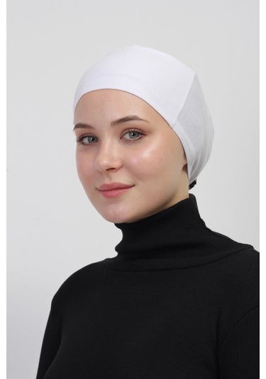 Pratik Dikişsiz Bağlamalı Kaymayan Tesettür Bone Beyaz