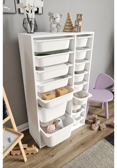 %100 Mdf - Xl Duo 16 Sepetli Oyuncak Dolabı Beyaz