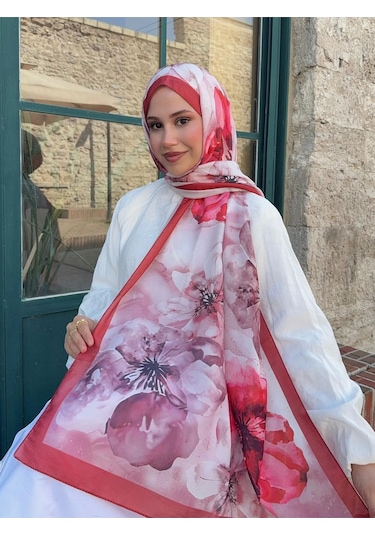 Mira İpek Gül Desen Pamuk Şal Bordo