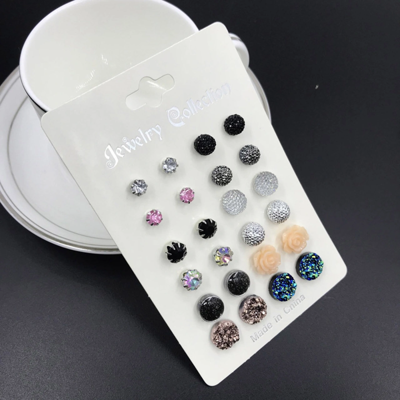 Lemestar 12 Çift Renkli Taşlı Metal Küpe Seti - Zirve Tarz Ve Güzellik İçin Sade Stüdyo Accessuarı 8-12mm Diğer