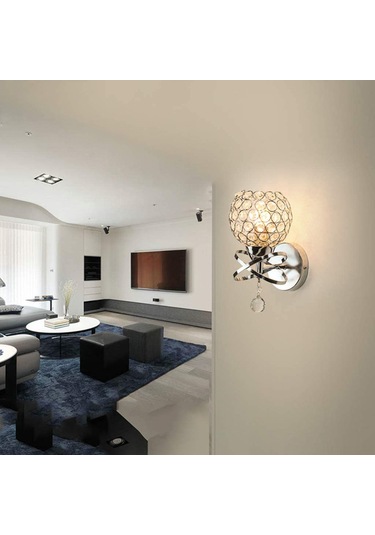 Symbee Gümüş Kristal Asma Lambası - Yatak Odası Mutfak Salon Duvar Aydınlatması - Avrupa Standartı E27 Lamba Tabanı Işık Kaynağı Hariç Beyaz