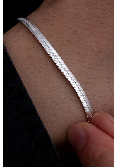 Erkek Gümüş Bileklik - 925 Ayar Bombeli Ezme Model Gümüş Erkek Bileklik