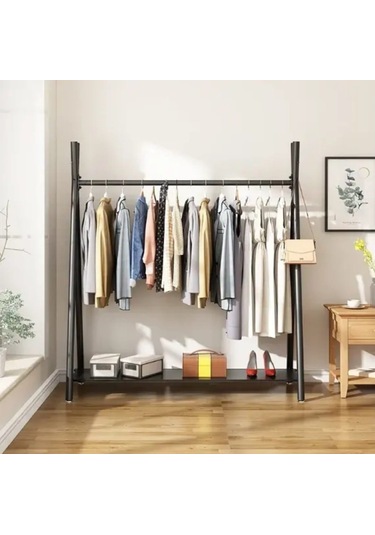 Metal Siyah Konfeksiyon Askısı Ayaklı Askılık Elbise Askılığı 150 165 Cm 6017-nrm