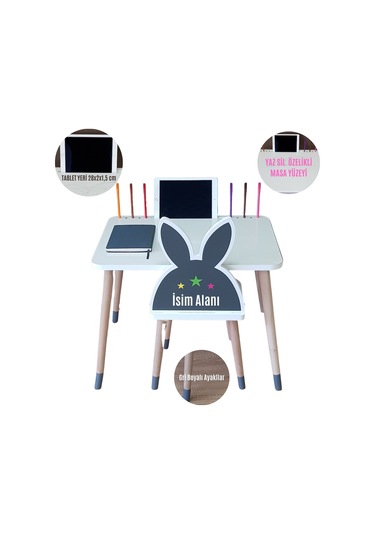 Ahşap Çocuk Oyun Ve Aktivite Masa Sandalye Takımı Tekli Beyaz