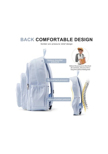 Wangxi Siyah Çok Bölmeli Laptop Sırt Çantası Büyük Kapasiteli Dayanıklı Nylon Çerçeve Ayarlanabilir Askılı Çok Cepli Seyahat İş Çantası Şık Açık Mavi Siyah Tasarım Fermuarlı Kapatma Siyah