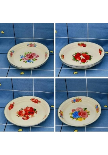 Yemek Tabağı Porselen Büyük Kapasiteli Çiçek Desenli Zarif Meze Yemek Servis Emaye Tabak D