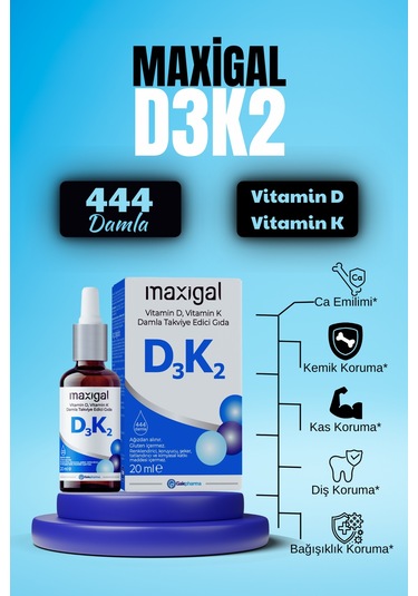 Maxigal D3K2 Damla Takviye Edici Gıda 20 ML