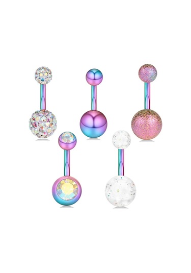 Chavin 5 Adet Multicolor Cerrahi Çelik Göbek Piercing En48Ml Çok Renkli