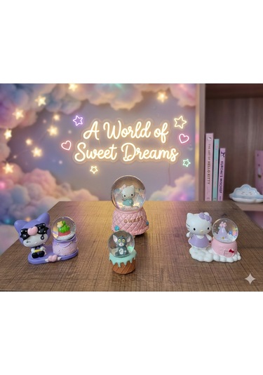 Kuromi, Tom Ve Hello Kitty Figürlü 4'lü Kar Küresi Seti Sevimli Hediyelik 001
