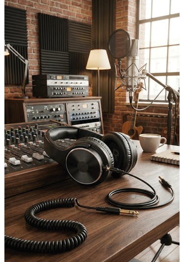 108db Studio Hifi Kablolu Kulak Üstü Kulaklık, 50mm Sürücü, Mikrofonlu, Siyah