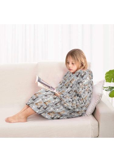 Cat Desenli Çocuk Giyilebilir Battaniye Hoodie, Oversize Kalın Polar, 6-13 Yaş-a60 Cat Variety Gray
