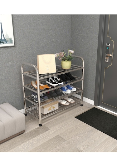 Metallica Concept Çağla 4 Katllı Metal Düzenleyici Çok Amaçli Raf Ayakkabılık Krom