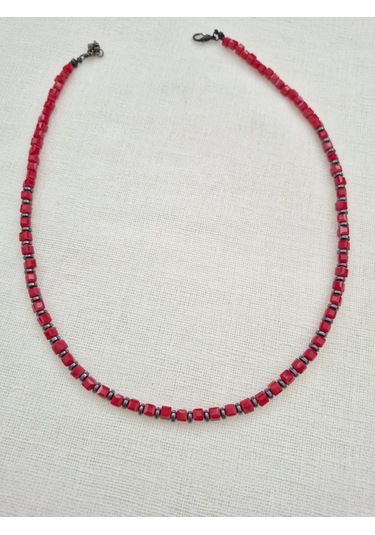 Bordo Küp Hematit Boncuklu Bayan Kolye