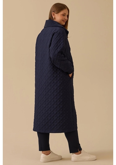 Galaxi Kadın Büyük Beden Kapitone Fermuarlı Pardesü 4002 Lacivert Lacivert