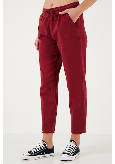 Lela Pamuklu Normal Bel Regular Fit Düz Paça Bayan Pantolon 668Yp42282S4 Bordo