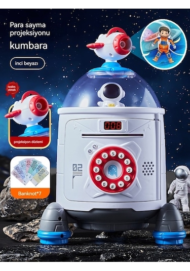 Mengtuo Roket Şifre Kumbara Parayı Yalnızca İçeri Ve Dışarı Otomatik Olarak Yuvarlar Simülasyon Parmak İzi Çocuk Kumbarası Yükseltilmiş Versiyon Beyaz Ey