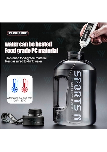 Ww 2.7l Büyük Kapasiteli Pipetli Spor Su Matarası-siyah Siyah