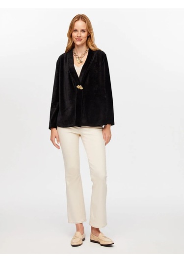 Faik Sönmez Metal Aksesuar Detaylı Şönil Kadın Hırka W26hrk004 Siyah