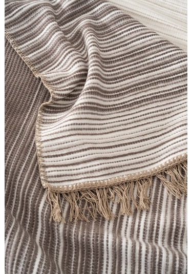 Veloura Bej Çift Kişilik Püsküllü Battaniye Çok Renkli