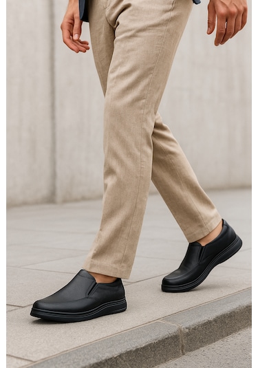 Growish Gr0373 Hakiki Deri Hafif Poli Taban Rahat Günlük Ayak Sağlığına Uygun Erkek Ayakkabı Siyah