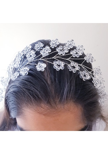 Beyaz Renk Kristal Boncuklu Gelin Tacı (549163988)