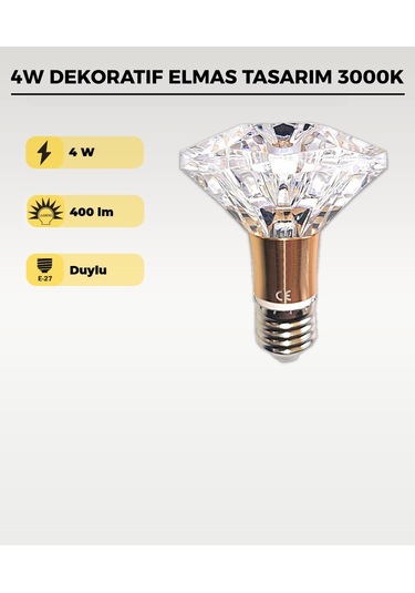 4w Dekoratif Kristal Diamond Led Ampul 3000k Şeffaf Elmas Tasarım Led Ampul