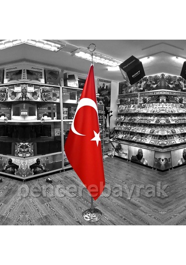 Makam Türk Bayrağı + Krom Kaplama Direk +