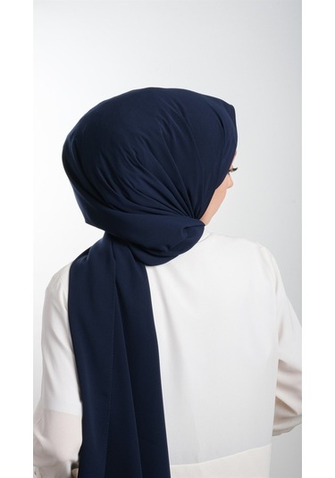 Lacivert Düz Klasik Şal Medine Ipeği Sade 202103_02 Lacivert
