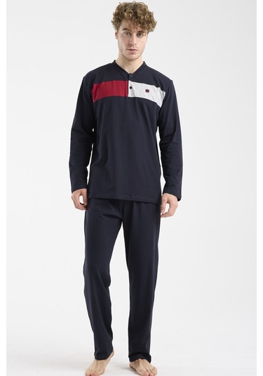 Sementa Blok Detaylı Regular Fit Pijama Takım - Lacivert Lacivert