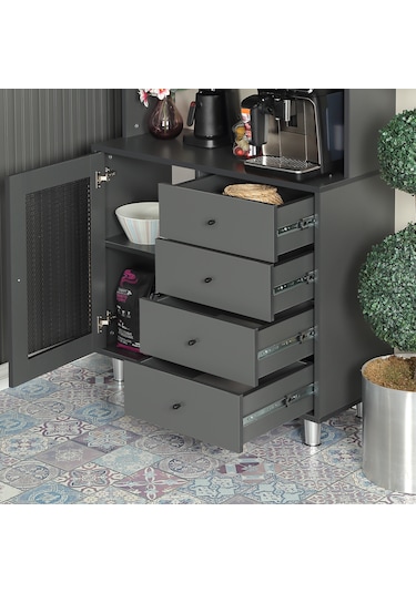 Pasific Home Grano Kahve Köşesi Çok Amaçlı Kiler Dolabı, 96 cm, Antrasit