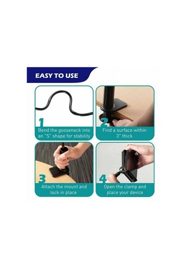 Symbee 4-10 İnç Telefon/tablet İçin 360 Dönebilen Yatak Odası Gooseneck Tutucu - Kolay Kurulum, Sabit Clip Ve Esnek Boru