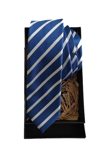 Desenli Dokuma Kravat Mavi