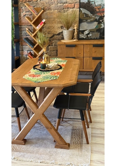 Ntconcept Arden Doğal Ahşap Sandalyeli Masa Takımı 85cm-150cm +4