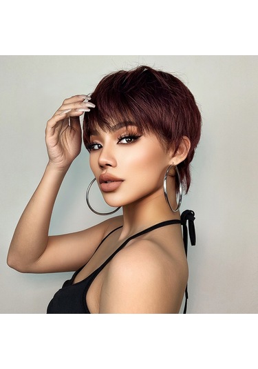 Kadın Perukları Kısa Katmanlı Peri Kesim Peruklar Saç Bantlı Doğal Görünümlü Kabarık Saç Peruk