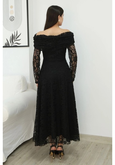 Aşkın Büyüsü Dantel Abiye Elbise 6055-siyah Siyah