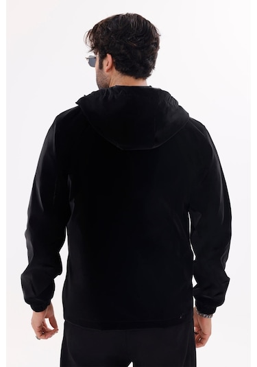Erkek Kapüşonlu Nova Kumaş Hafif Ve Dayanıklı Şık Mevsimlik Su Ve Rüzgar Geçirmez Yağmurluk Siyah