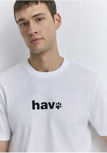 Mavi - Hav Baskılı Beyaz Tişört 0612759-620 Beyaz