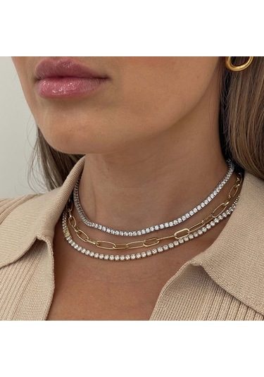 Kadınlar İçin Paslanmaz Çelik Zirkonyum Tam Elmas Kolye Titanyum Çelik Solmayan Köprücük Kemiği Kolye Niş Kısa Takı Diğer