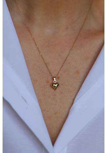 14 Ayar Altın Mini Tombul Kalp Kolye Ucu
