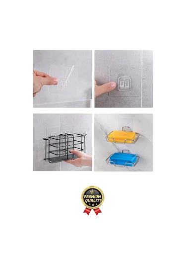 4 Adet Ultra Güçlü Suya Dayanıklı İz Bırakmaz Şeffaf Mutfak Banyo Tablo Raf Ayna Tutucu Askı Kanca Çok Renkli