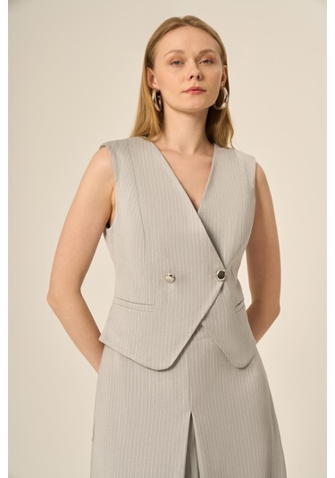 Ftz Women Kadın Yelek Etek Çizgili Takım Gri 31147 Gri